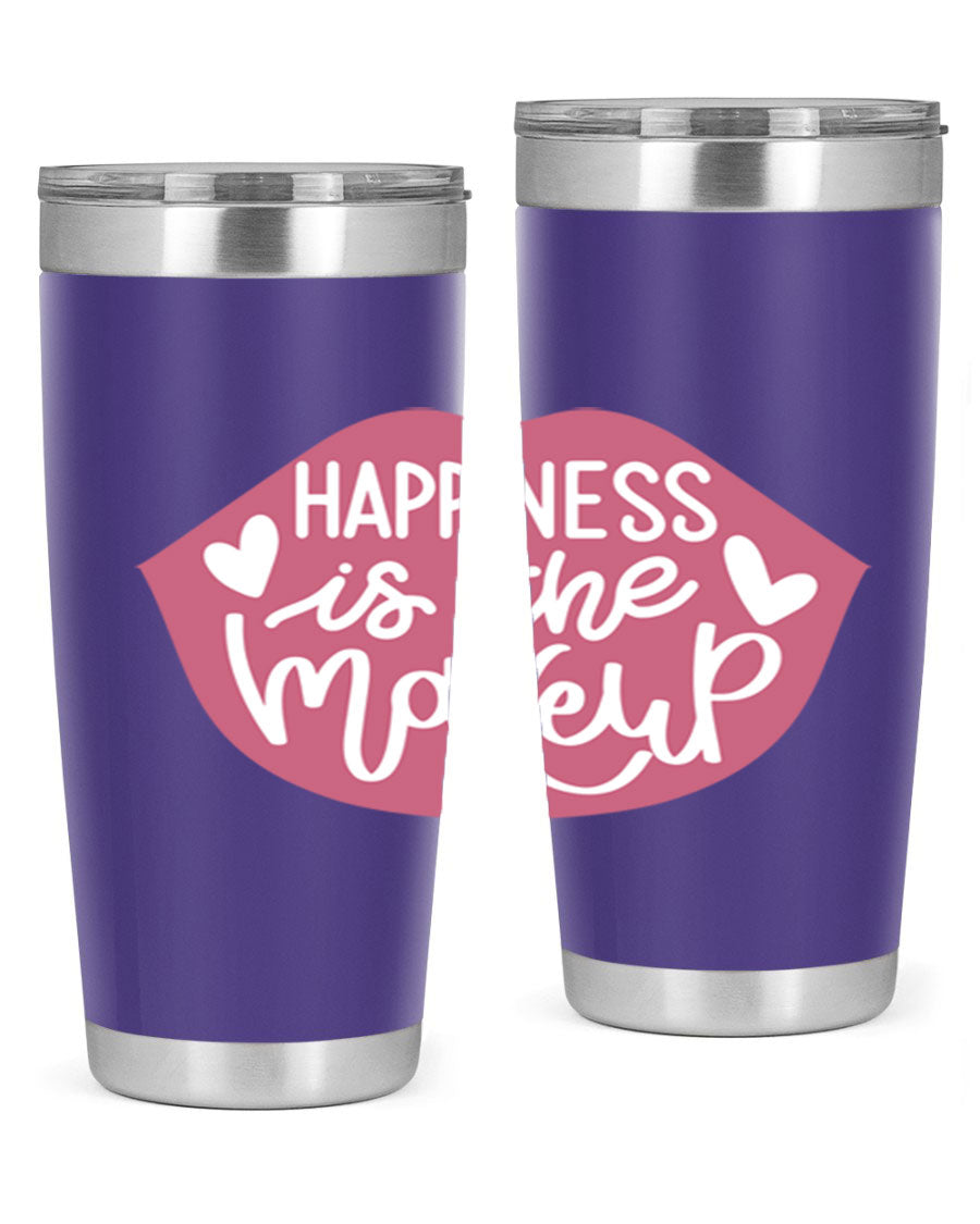 Happiness is the Makeup Style 92# 20oz Tumbler featuring a sleek stainless steel design with a vibrant print, perfect for hot and cold beverages.
