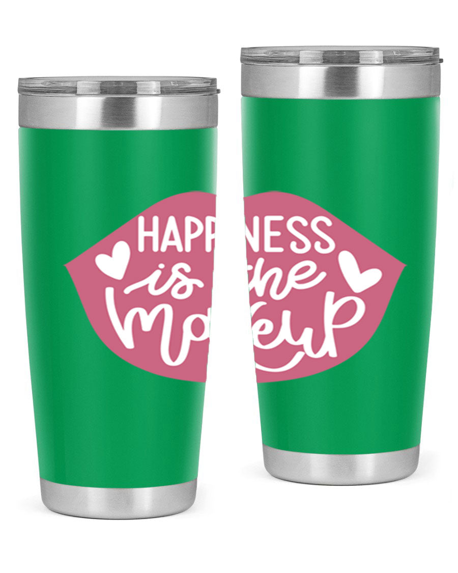 Happiness is the Makeup Style 92# 20oz Tumbler featuring a sleek stainless steel design with a vibrant print, perfect for hot and cold beverages.
