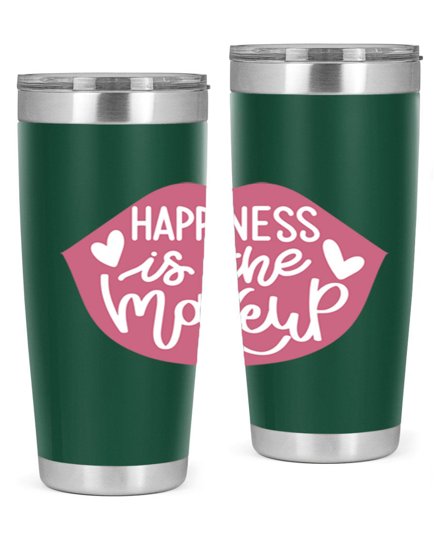 Happiness is the Makeup Style 92# 20oz Tumbler featuring a sleek stainless steel design with a vibrant print, perfect for hot and cold beverages.