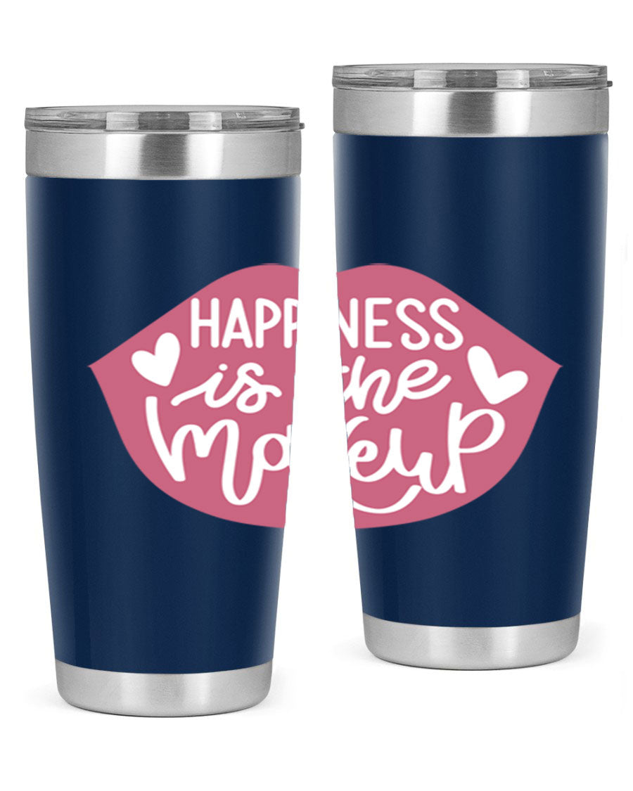 Happiness is the Makeup Style 92# 20oz Tumbler featuring a sleek stainless steel design with a vibrant print, perfect for hot and cold beverages.