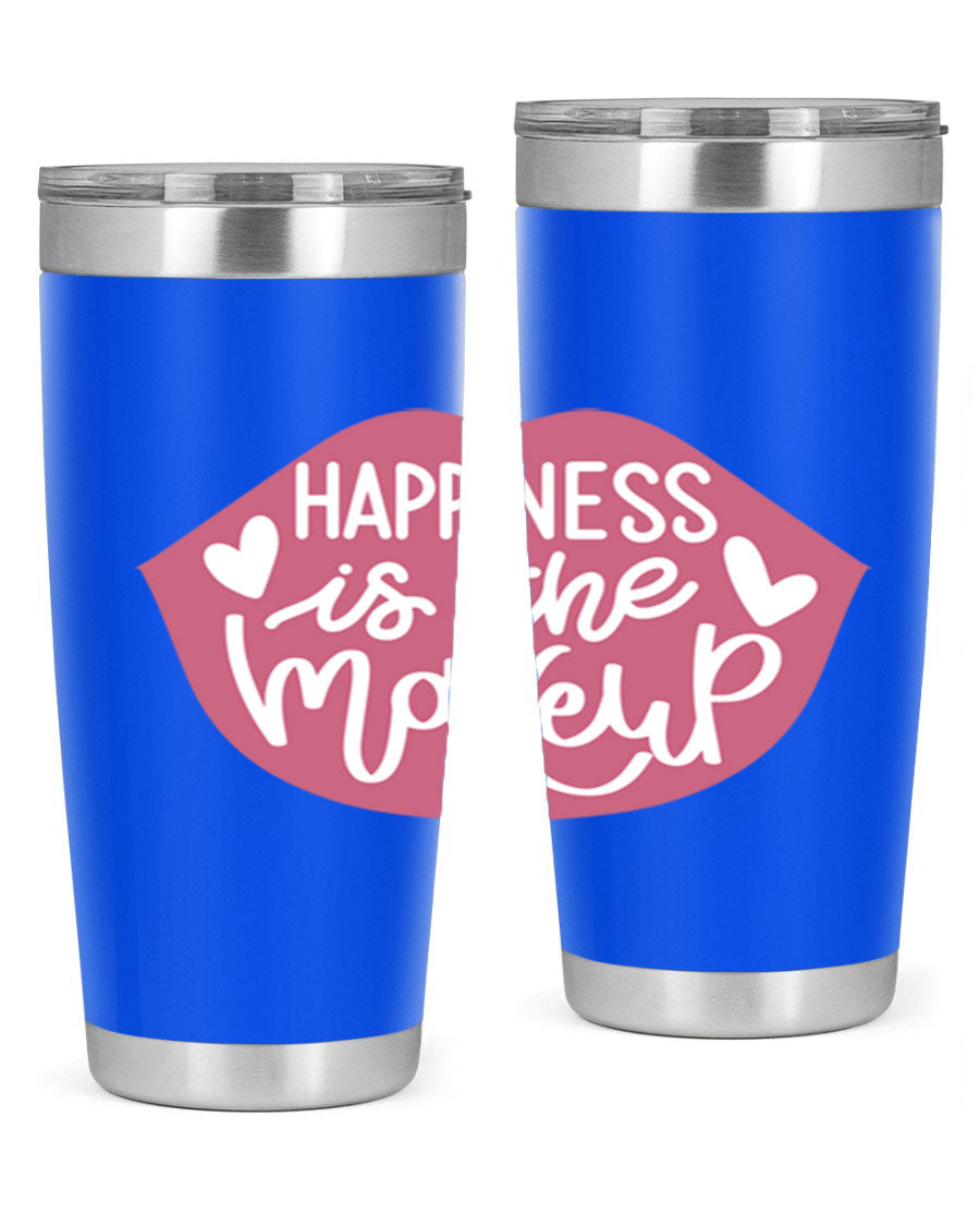 Happiness is the Makeup Style 92# 20oz Tumbler featuring a sleek stainless steel design with a vibrant print, perfect for hot and cold beverages.
