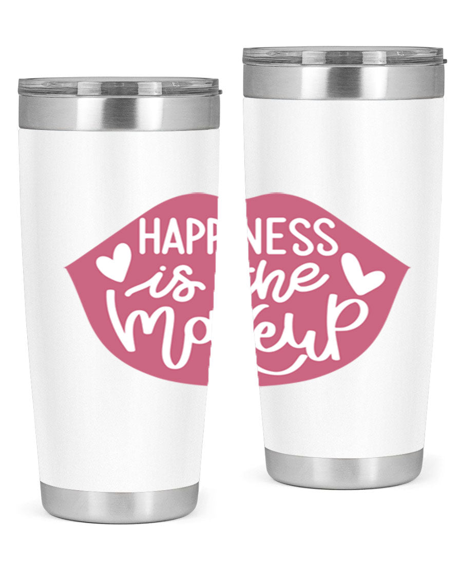 Happiness is the Makeup Style 92# 20oz Tumbler featuring a sleek stainless steel design with a vibrant print, perfect for hot and cold beverages.