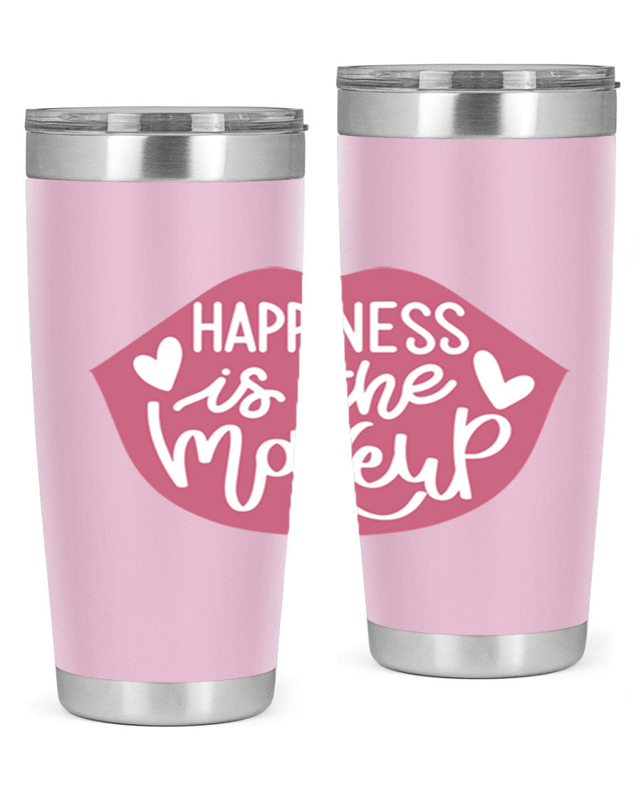 Happiness is the Makeup Style 92# 20oz Tumbler featuring a sleek stainless steel design with a vibrant print, perfect for hot and cold beverages.
