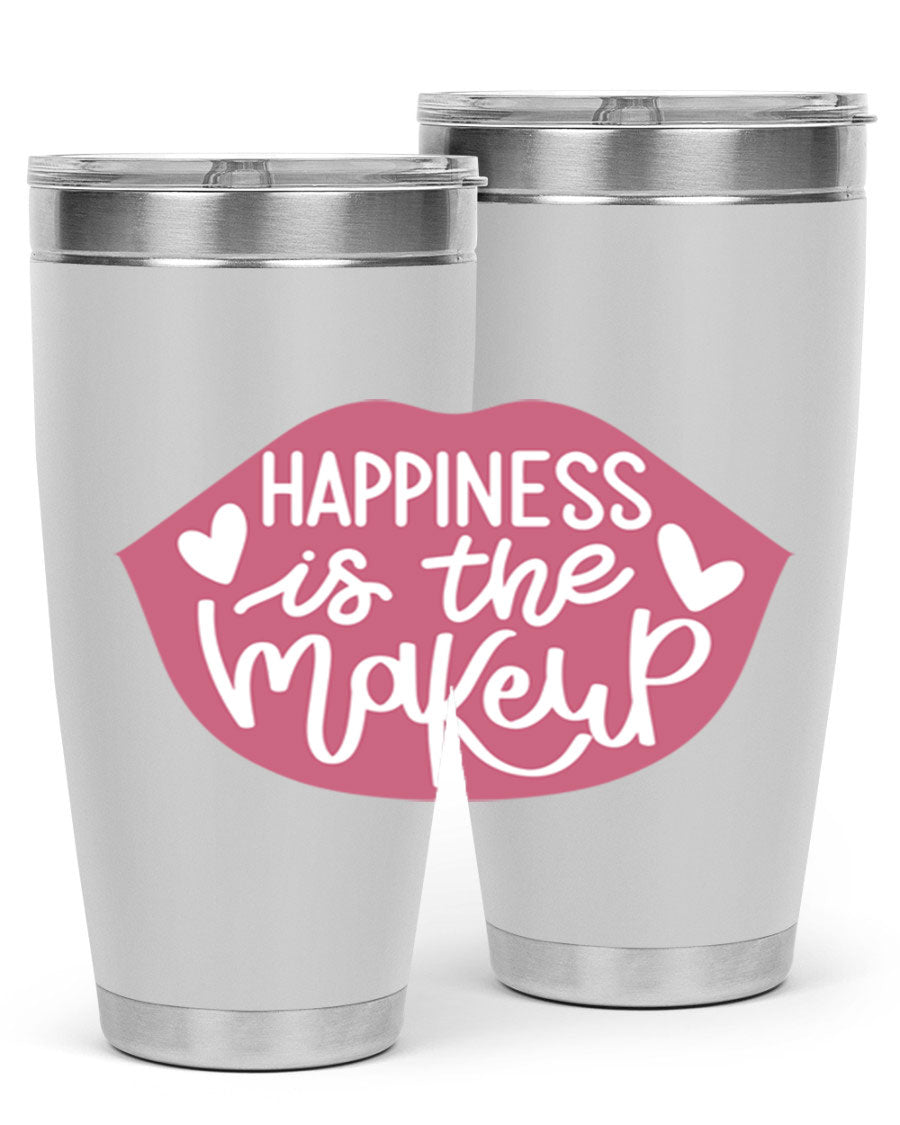 Happiness is the Makeup Style 92# 20oz Tumbler featuring a sleek stainless steel design with a vibrant print, perfect for hot and cold beverages.