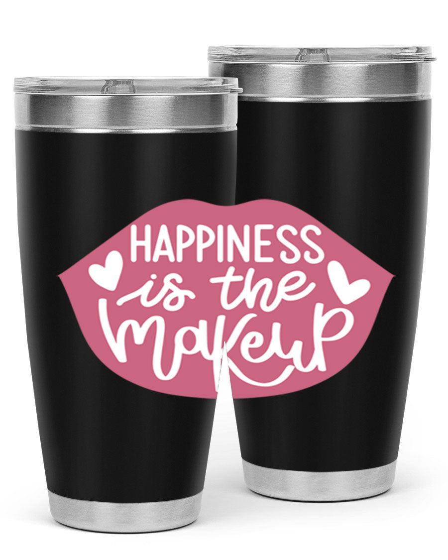 Happiness is the Makeup Style 92# 20oz Tumbler featuring a sleek stainless steel design with a vibrant print, perfect for hot and cold beverages.
