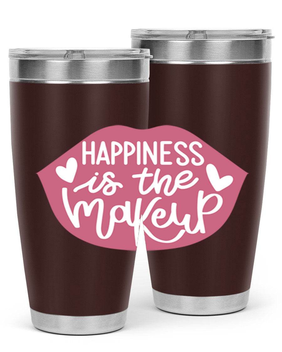 Happiness is the Makeup Style 92# 20oz Tumbler featuring a sleek stainless steel design with a vibrant print, perfect for hot and cold beverages.