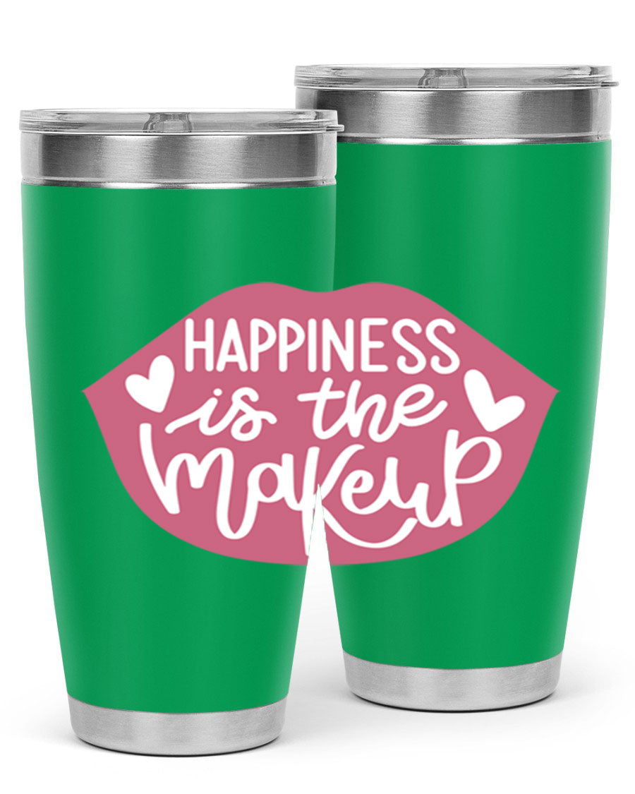Happiness is the Makeup Style 92# 20oz Tumbler featuring a sleek stainless steel design with a vibrant print, perfect for hot and cold beverages.