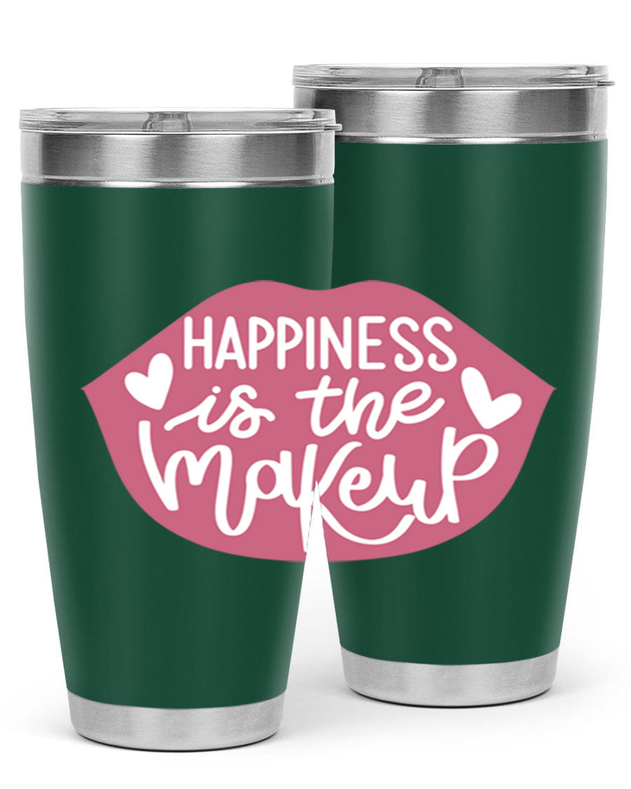 Happiness is the Makeup Style 92# 20oz Tumbler featuring a sleek stainless steel design with a vibrant print, perfect for hot and cold beverages.