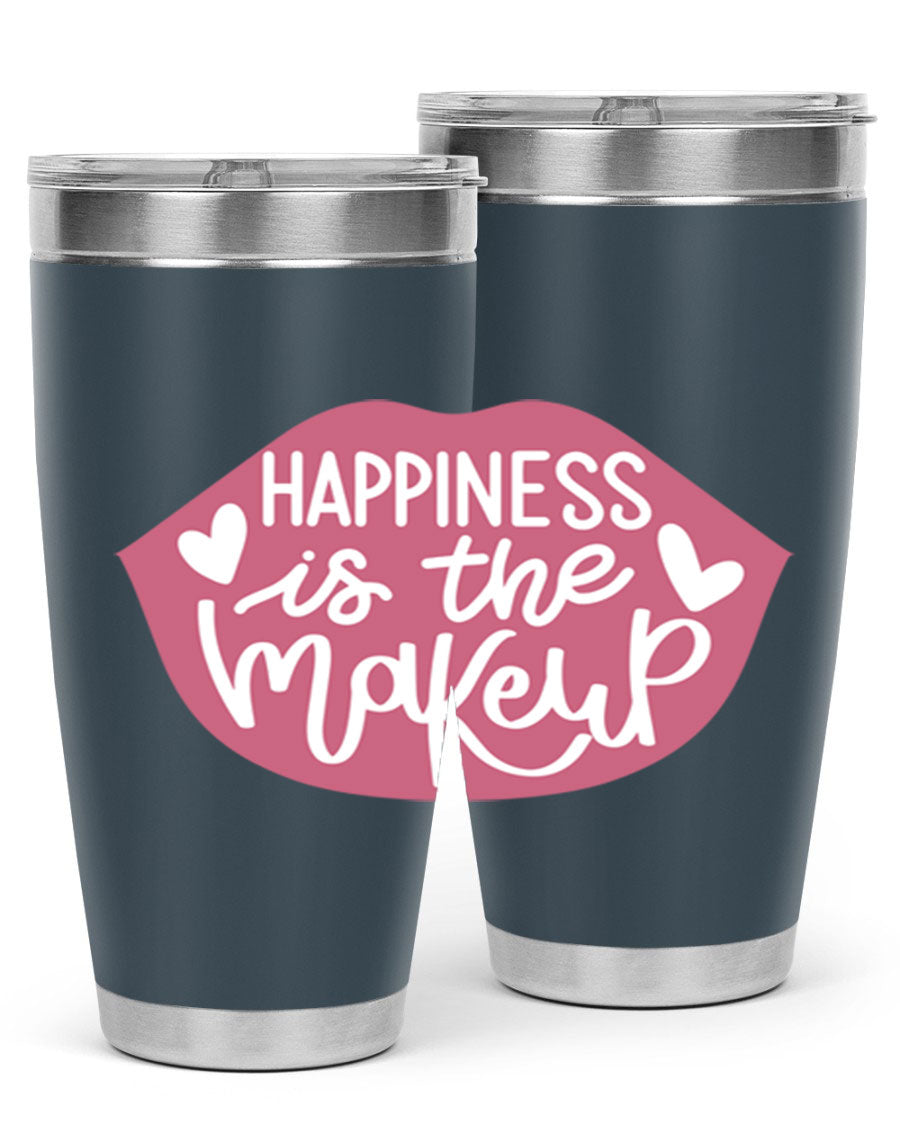 Happiness is the Makeup Style 92# 20oz Tumbler featuring a sleek stainless steel design with a vibrant print, perfect for hot and cold beverages.