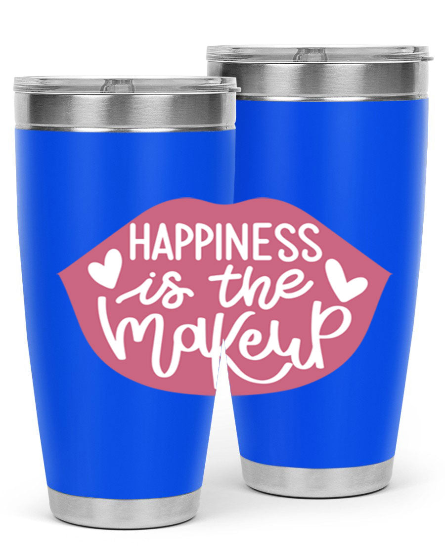 Happiness is the Makeup Style 92# 20oz Tumbler featuring a sleek stainless steel design with a vibrant print, perfect for hot and cold beverages.