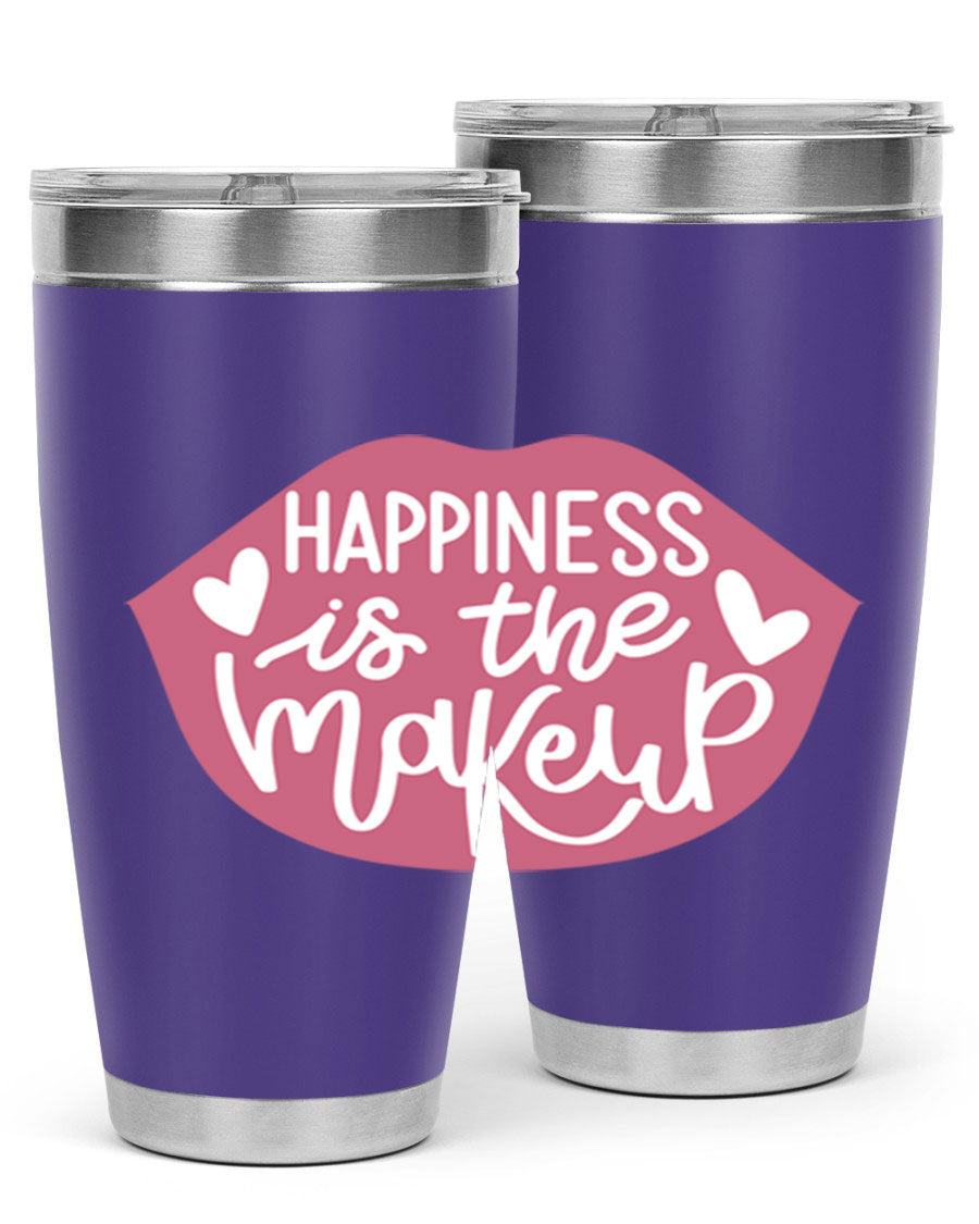 Happiness is the Makeup Style 92# 20oz Tumbler featuring a sleek stainless steel design with a vibrant print, perfect for hot and cold beverages.