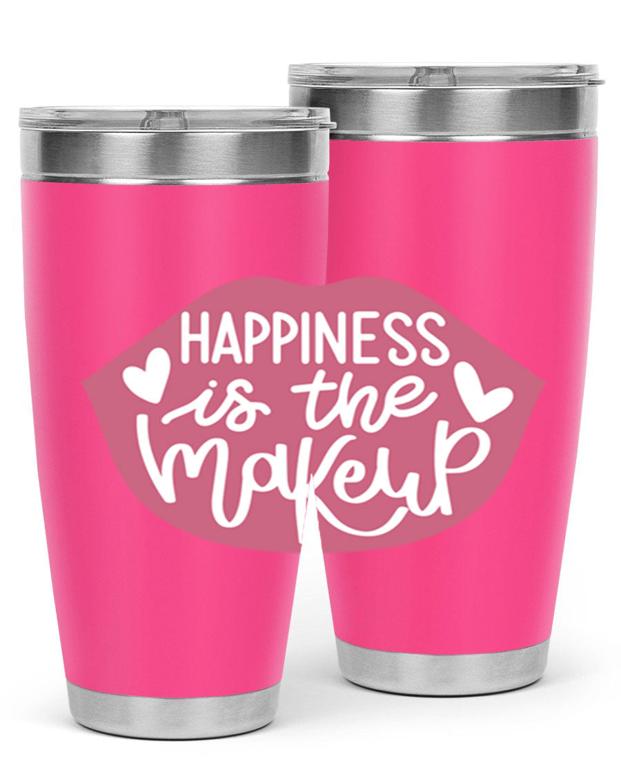 Happiness is the Makeup Style 92# 20oz Tumbler featuring a sleek stainless steel design with a vibrant print, perfect for hot and cold beverages.