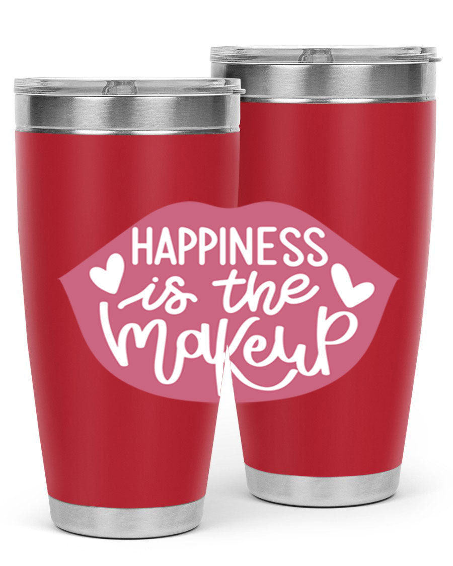 Happiness is the Makeup Style 92# 20oz Tumbler featuring a sleek stainless steel design with a vibrant print, perfect for hot and cold beverages.