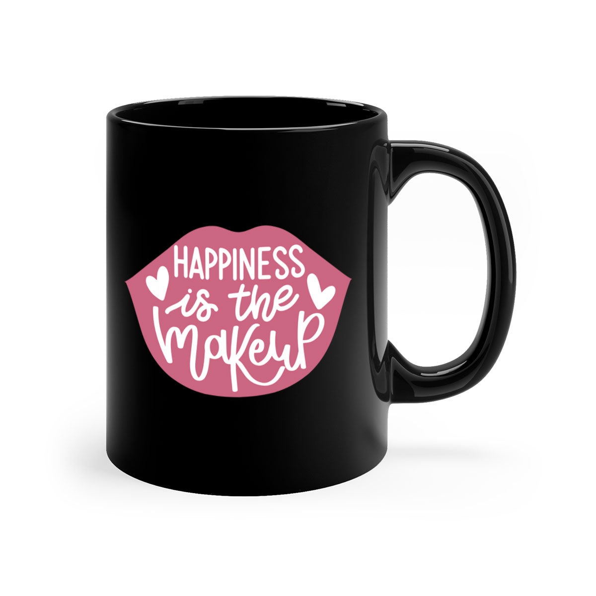 Happiness is the Makeup Style 92# Mug featuring a glossy finish and colorful handle, available in multiple colors and sizes.