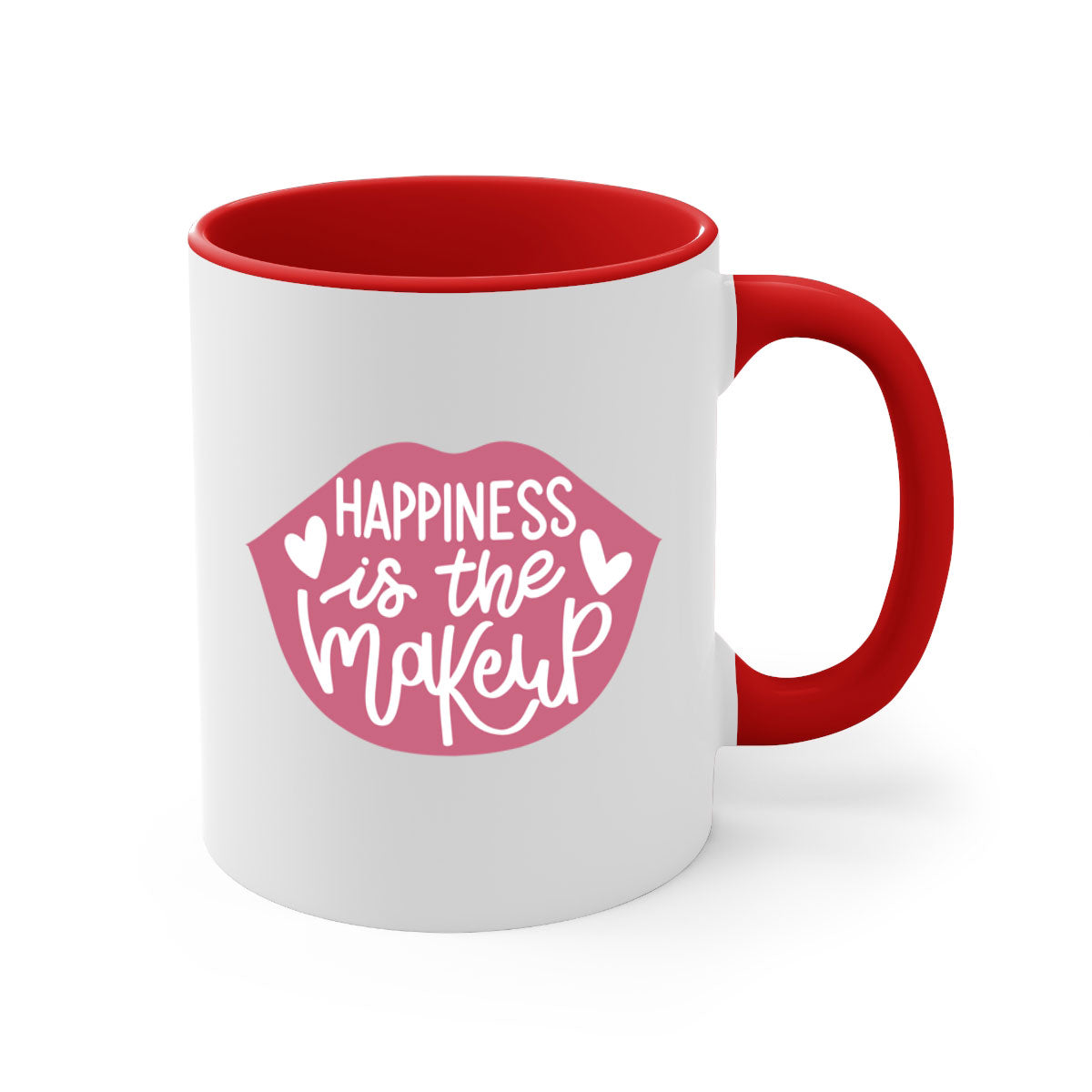 Happiness is the Makeup Style 92# Mug featuring a glossy finish and colorful handle, available in multiple colors and sizes.