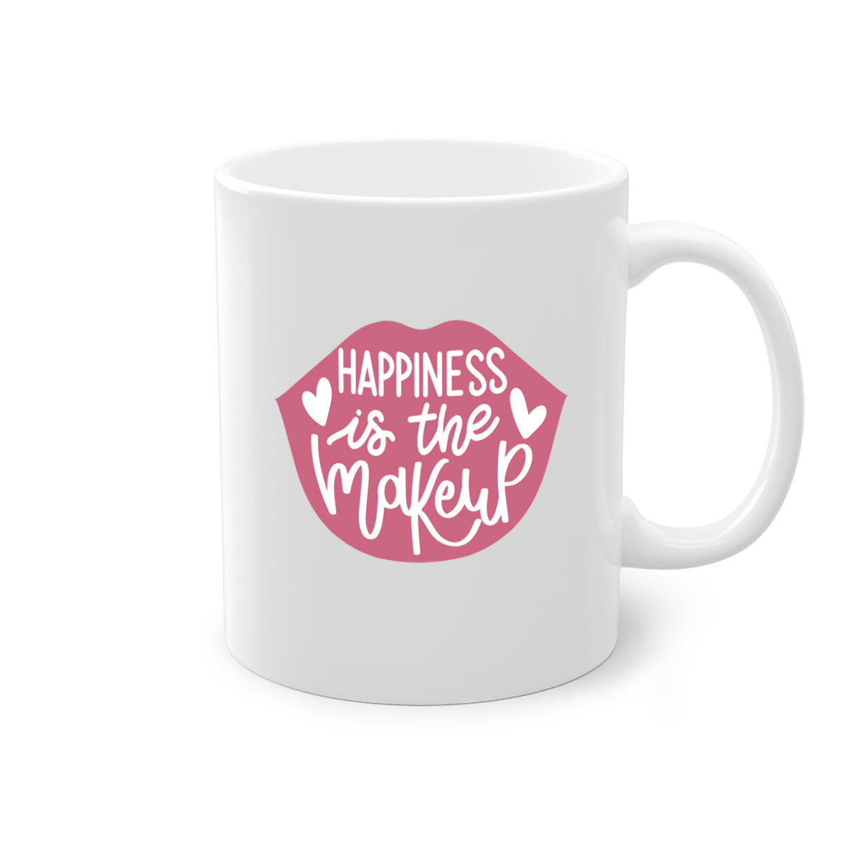 Happiness is the Makeup Style 92# Mug featuring a glossy finish and colorful handle, available in multiple colors and sizes.