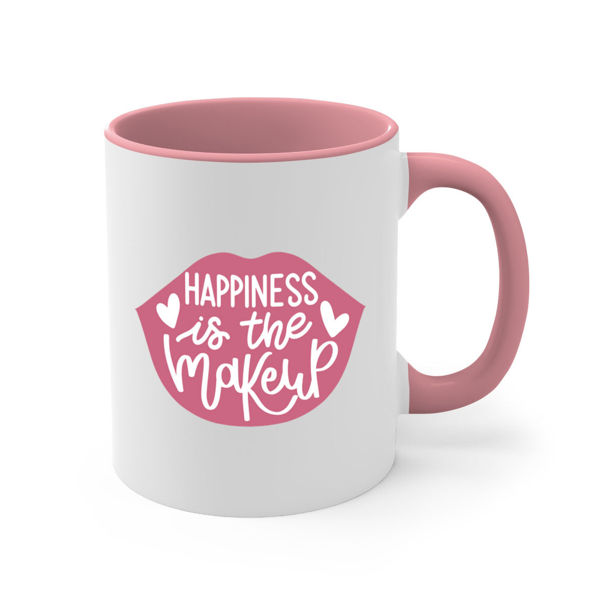 Happiness is the Makeup Style 92# Mug featuring a glossy finish and colorful handle, available in multiple colors and sizes.