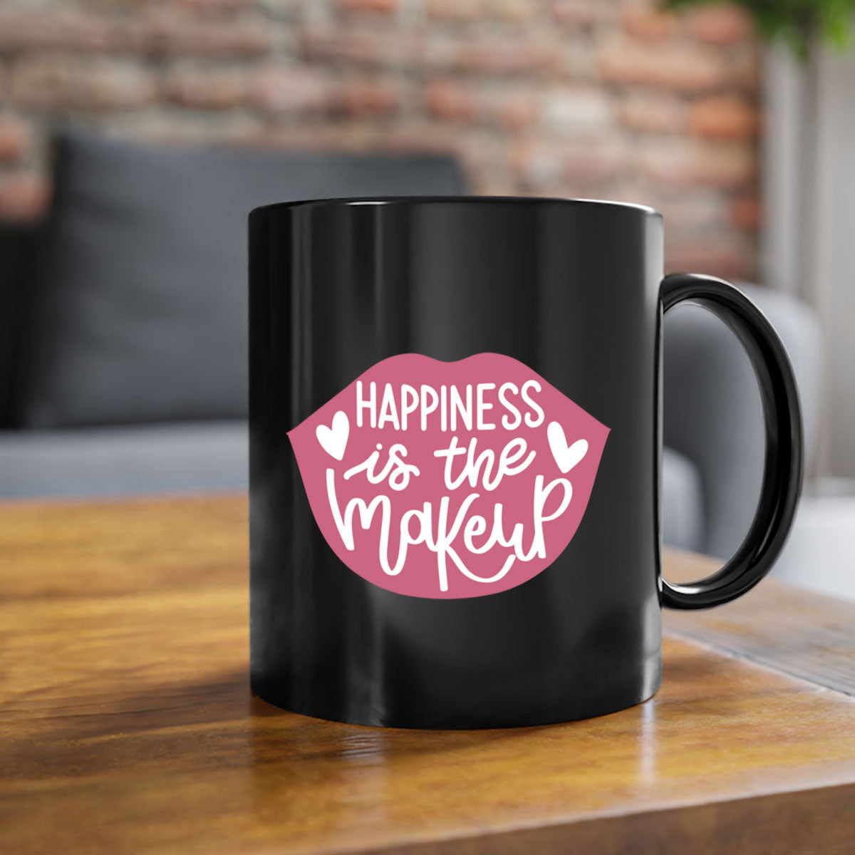 Happiness is the Makeup Style 92# Mug featuring a glossy finish and colorful handle, available in multiple colors and sizes.