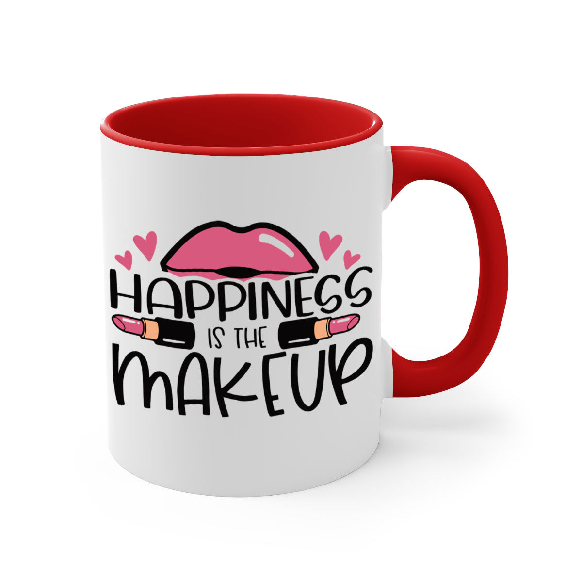Hapiness Is The Makeup Style 95# Mug featuring a glossy finish and colorful handle, perfect for coffee or tea.