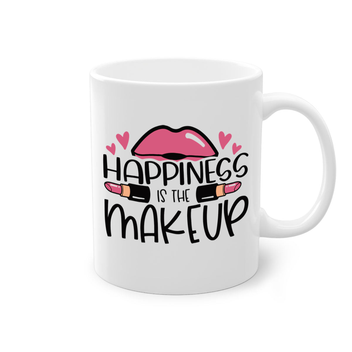 Hapiness Is The Makeup Style 95# Mug featuring a glossy finish and colorful handle, perfect for coffee or tea.