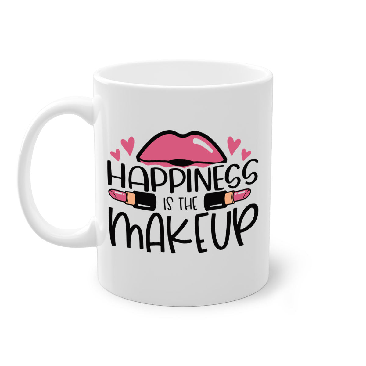 Hapiness Is The Makeup Style 95# Mug featuring a glossy finish and colorful handle, perfect for coffee or tea.