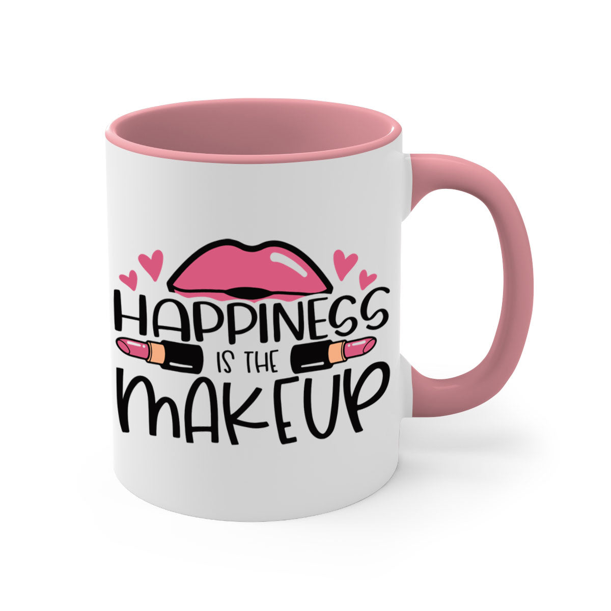 Hapiness Is The Makeup Style 95# Mug featuring a glossy finish and colorful handle, perfect for coffee or tea.