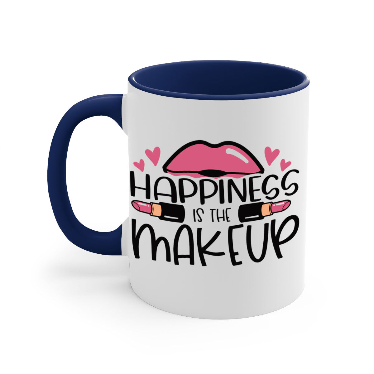 Hapiness Is The Makeup Style 95# Mug featuring a glossy finish and colorful handle, perfect for coffee or tea.