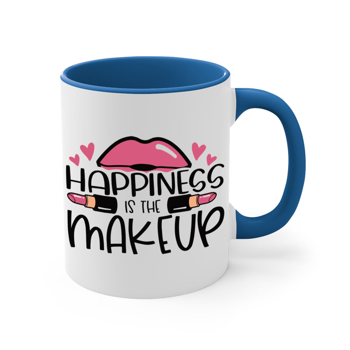 Hapiness Is The Makeup Style 95# Mug featuring a glossy finish and colorful handle, perfect for coffee or tea.