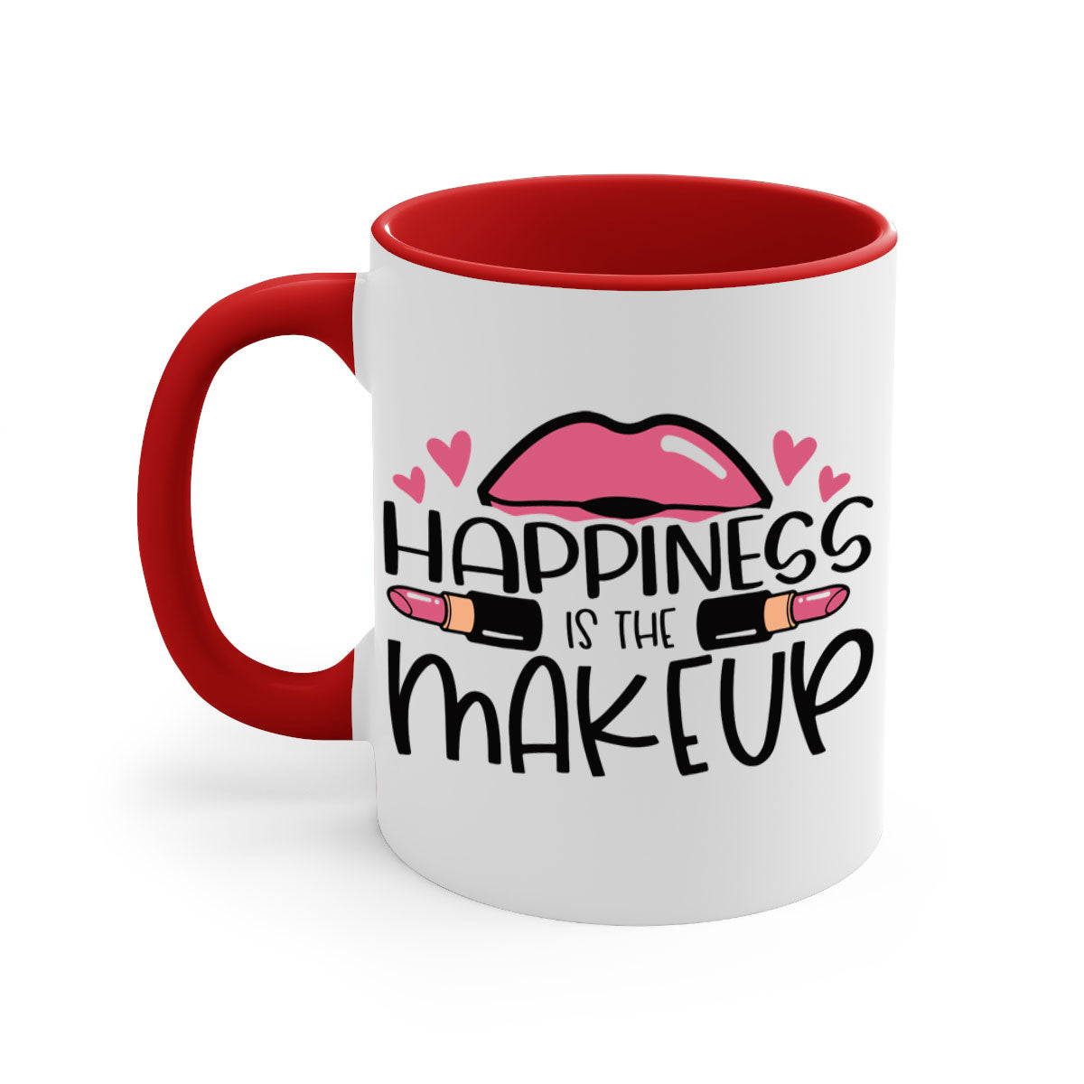 Hapiness Is The Makeup Style 95# Mug featuring a glossy finish and colorful handle, perfect for coffee or tea.