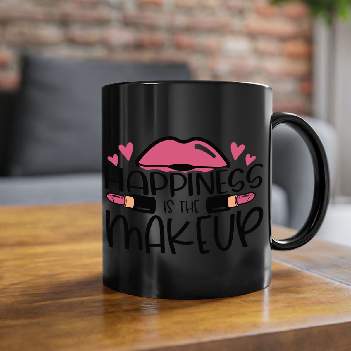 Hapiness Is The Makeup Style 95# Mug featuring a glossy finish and colorful handle, perfect for coffee or tea.