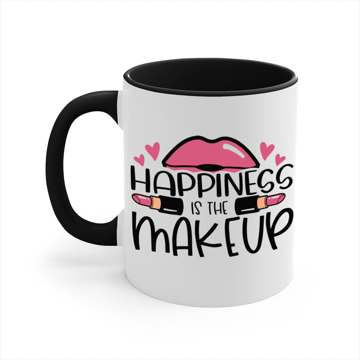 Hapiness Is The Makeup Style 95# Mug featuring a glossy finish and colorful handle, perfect for coffee or tea.
