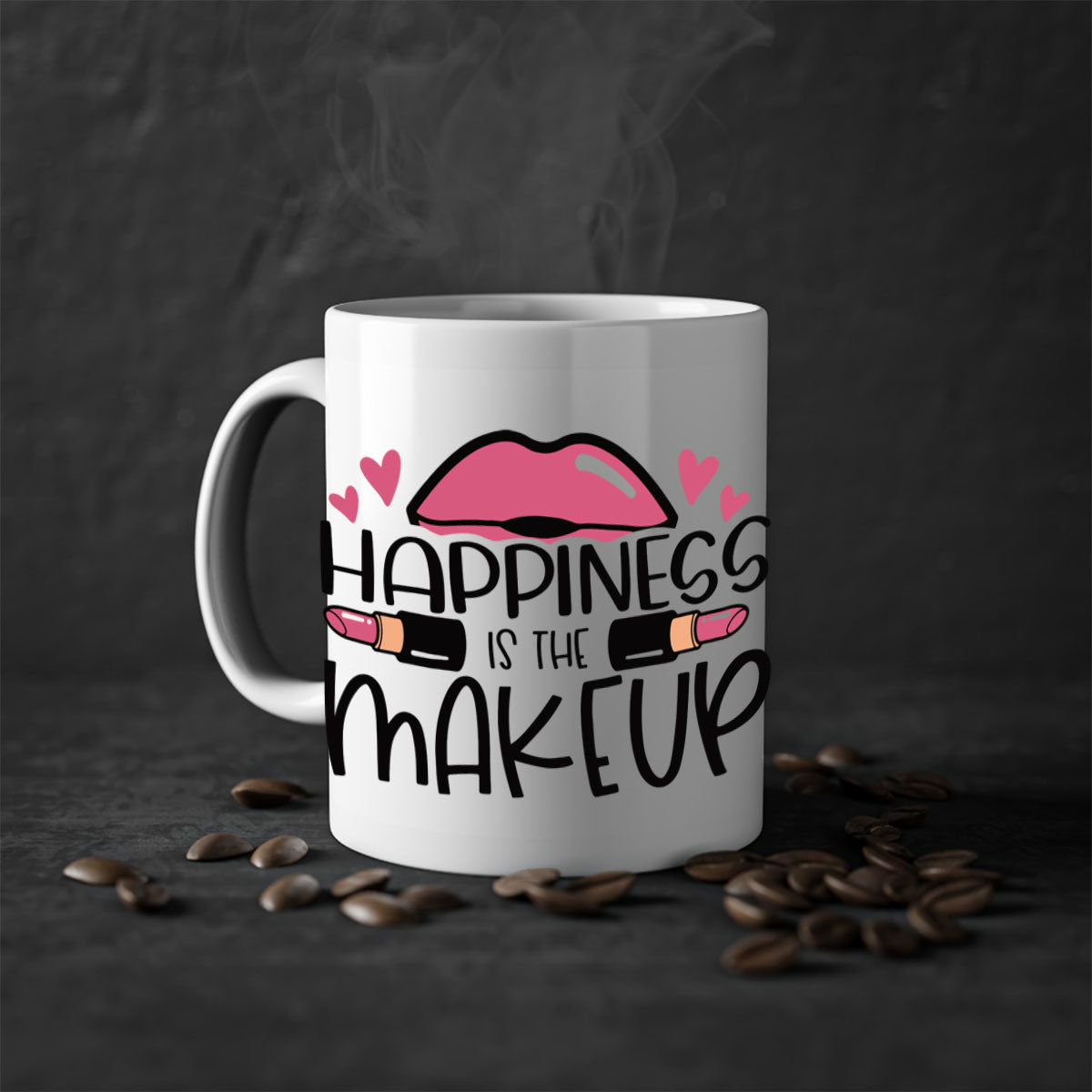 Hapiness Is The Makeup Style 95# Mug featuring a glossy finish and colorful handle, perfect for coffee or tea.