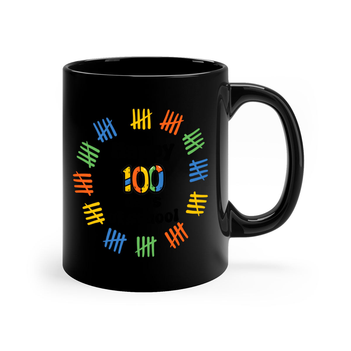 Happy 100 Days of School mug with colorful handle and glossy finish, available in multiple colors and sizes.