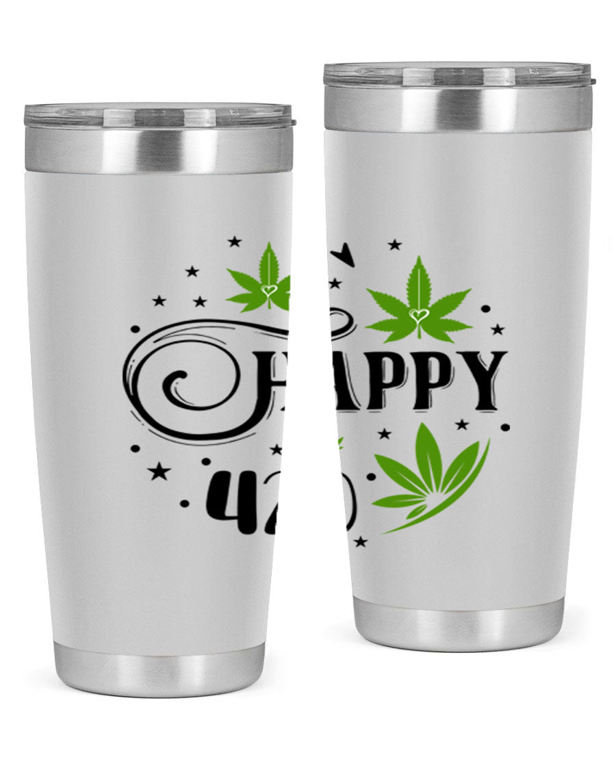 Happy 420 101# Tumbler in stainless steel with vibrant design, perfect for hot and cold beverages.