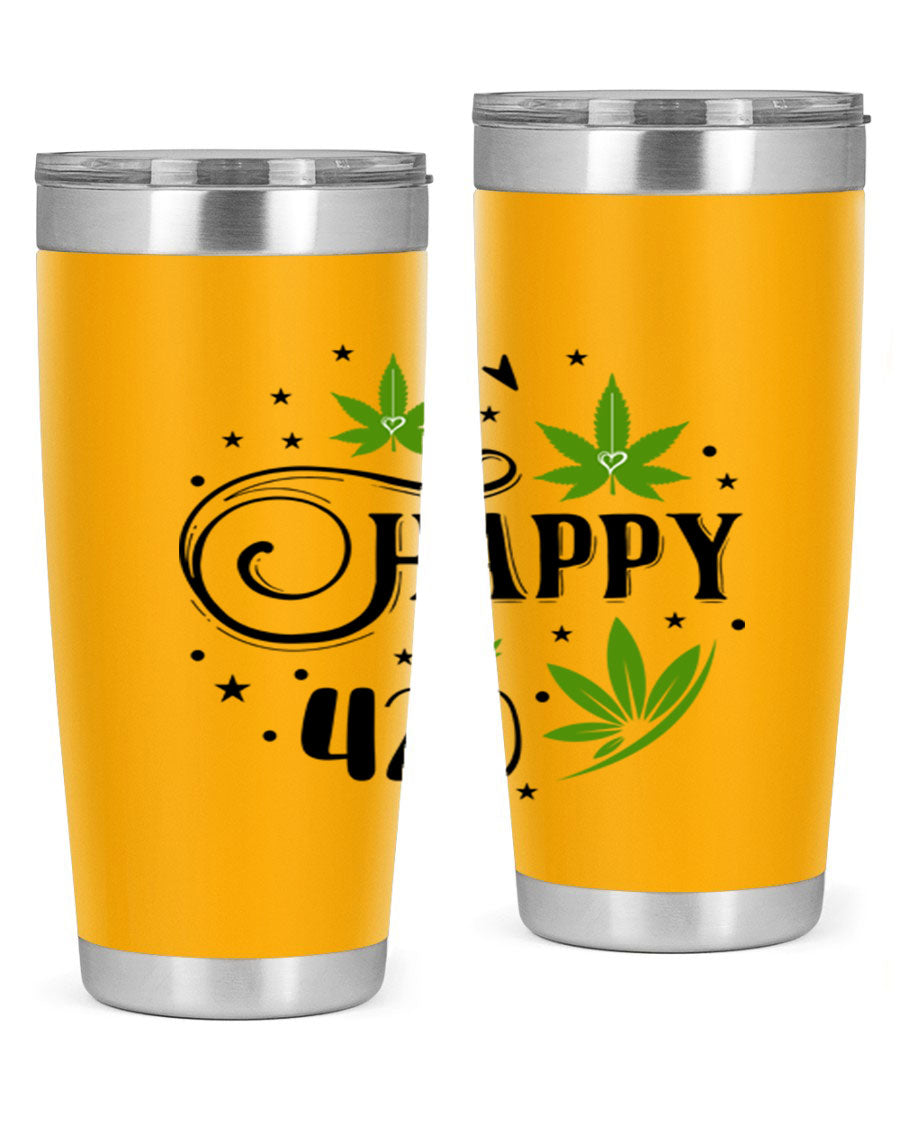 Happy 420 101# Tumbler in stainless steel with vibrant design, perfect for hot and cold beverages.