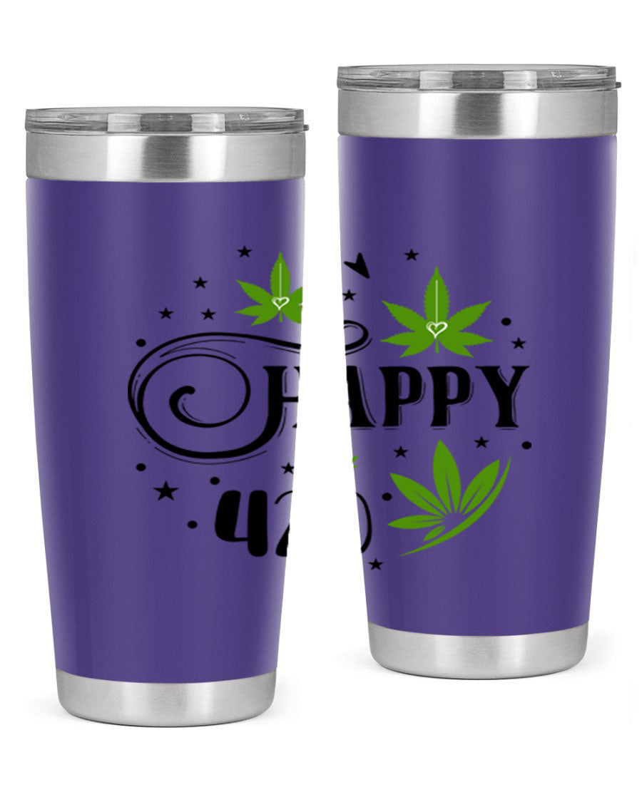 Happy 420 101# Tumbler in stainless steel with vibrant design, perfect for hot and cold beverages.