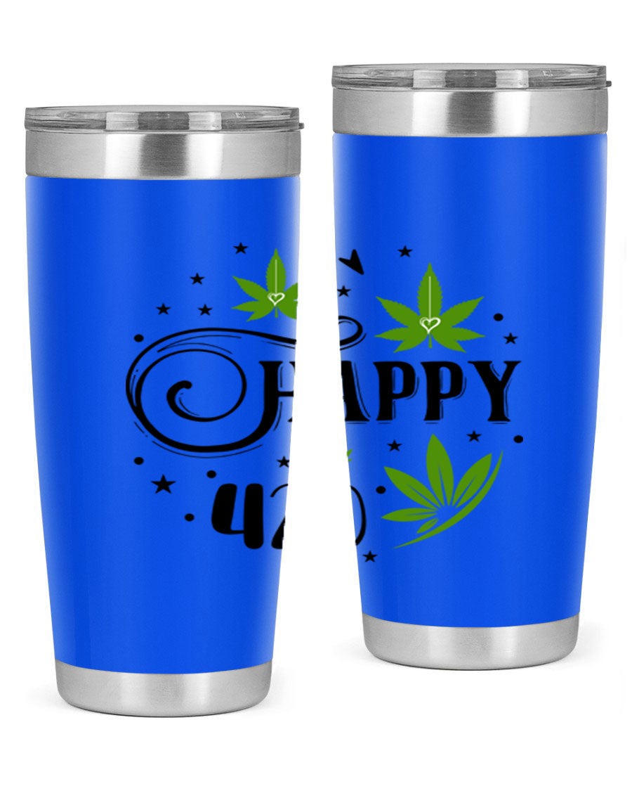 Happy 420 101# Tumbler in stainless steel with vibrant design, perfect for hot and cold beverages.