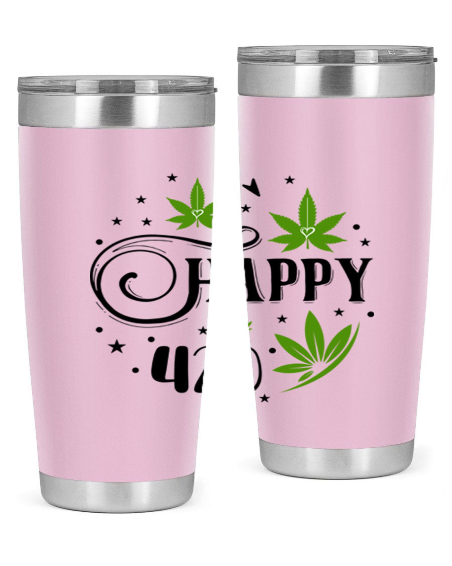 Happy 420 101# Tumbler in stainless steel with vibrant design, perfect for hot and cold beverages.