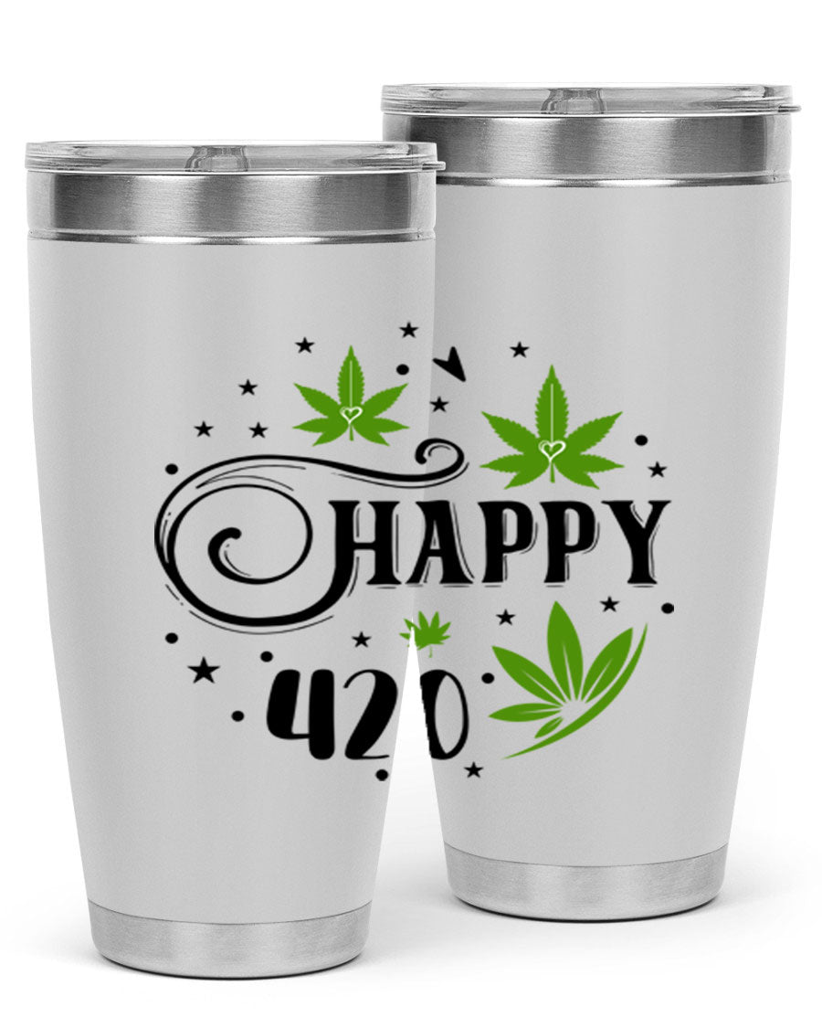 Happy 420 101# Tumbler in stainless steel with vibrant design, perfect for hot and cold beverages.
