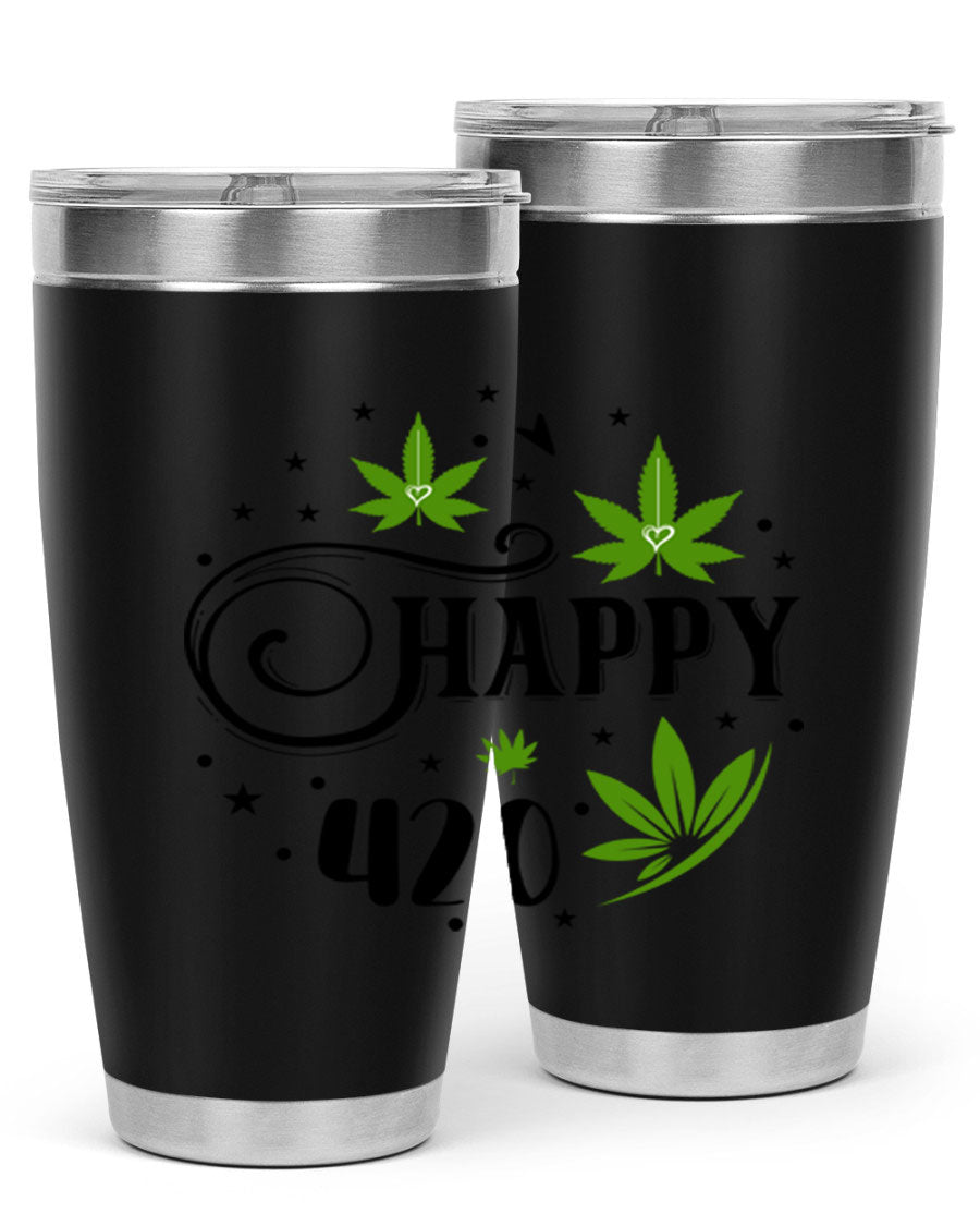 Happy 420 101# Tumbler in stainless steel with vibrant design, perfect for hot and cold beverages.