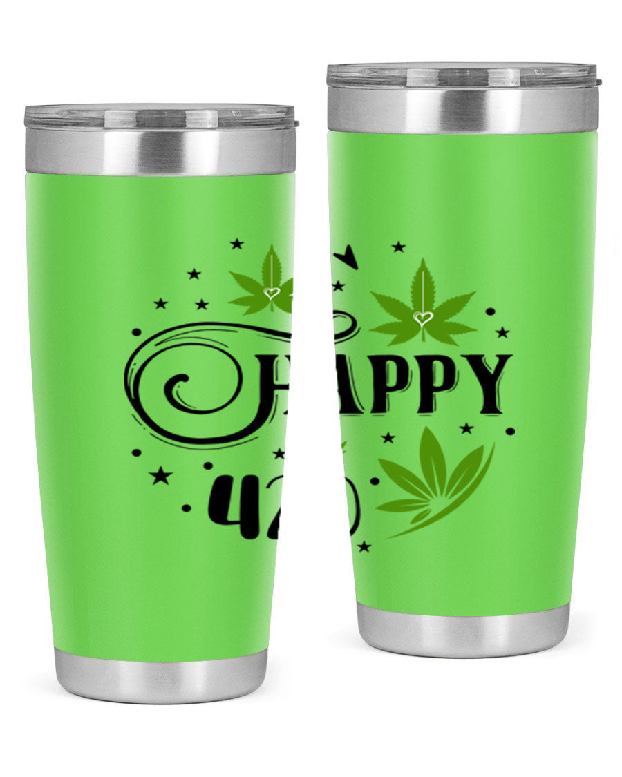 Happy 420 101# Tumbler in stainless steel with vibrant design, perfect for hot and cold beverages.