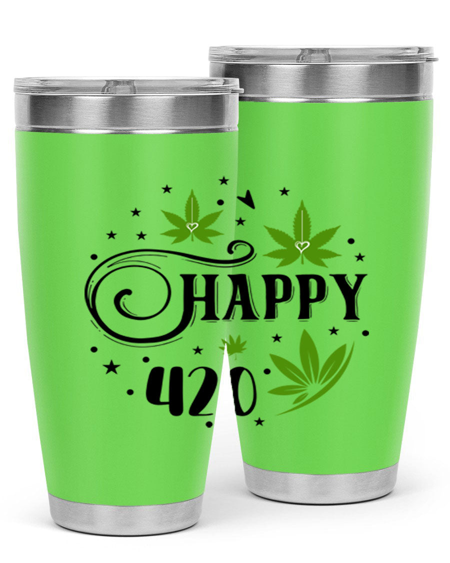 Happy 420 101# Tumbler in stainless steel with vibrant design, perfect for hot and cold beverages.