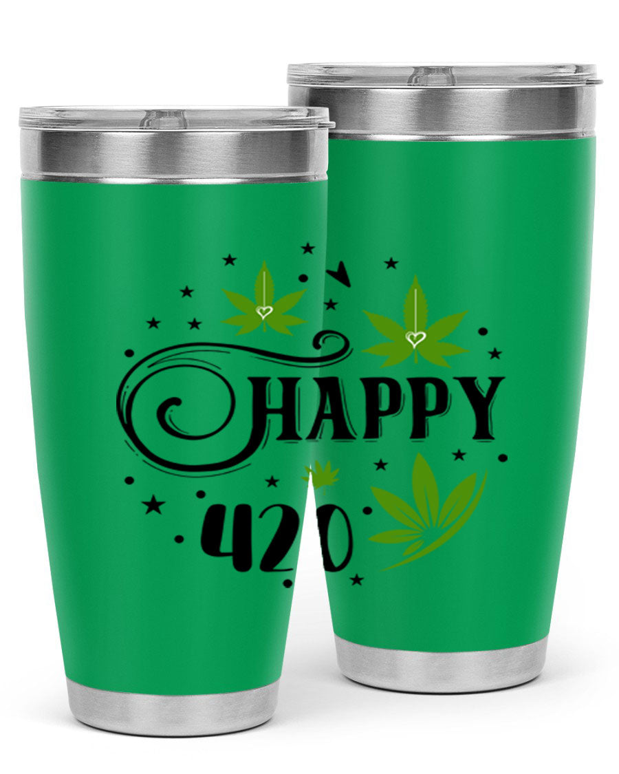 Happy 420 101# Tumbler in stainless steel with vibrant design, perfect for hot and cold beverages.