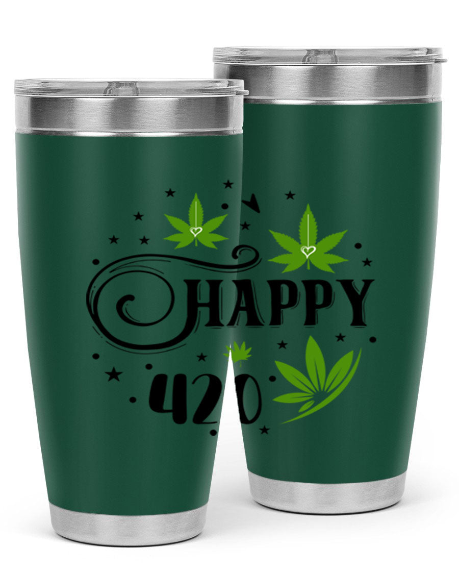 Happy 420 101# Tumbler in stainless steel with vibrant design, perfect for hot and cold beverages.