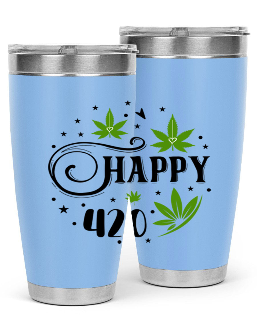 Happy 420 101# Tumbler in stainless steel with vibrant design, perfect for hot and cold beverages.