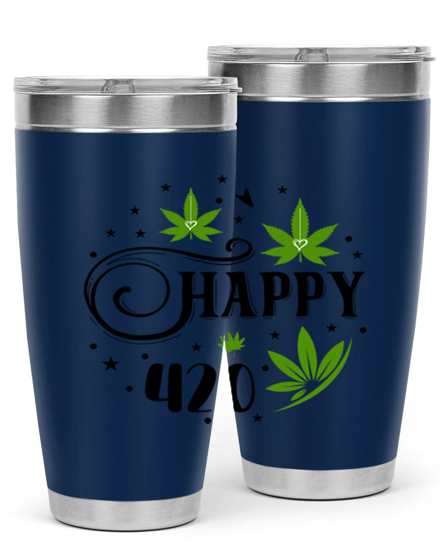 Happy 420 101# Tumbler in stainless steel with vibrant design, perfect for hot and cold beverages.