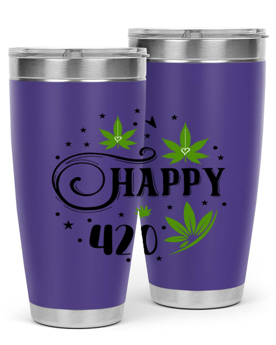 Happy 420 101# Tumbler in stainless steel with vibrant design, perfect for hot and cold beverages.