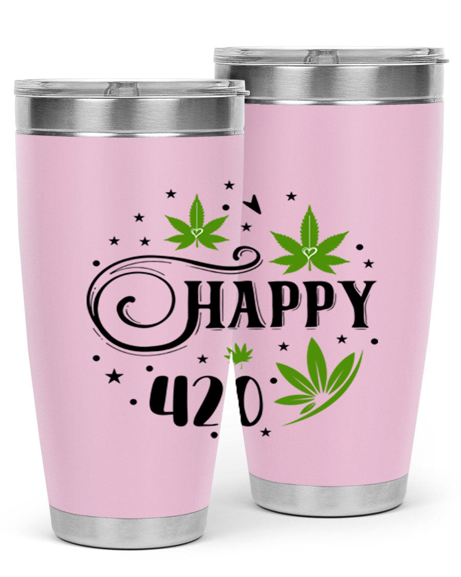 Happy 420 101# Tumbler in stainless steel with vibrant design, perfect for hot and cold beverages.