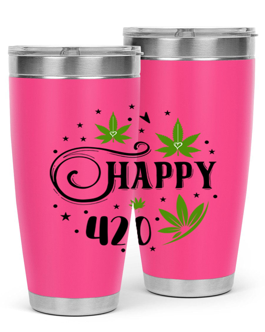 Happy 420 101# Tumbler in stainless steel with vibrant design, perfect for hot and cold beverages.