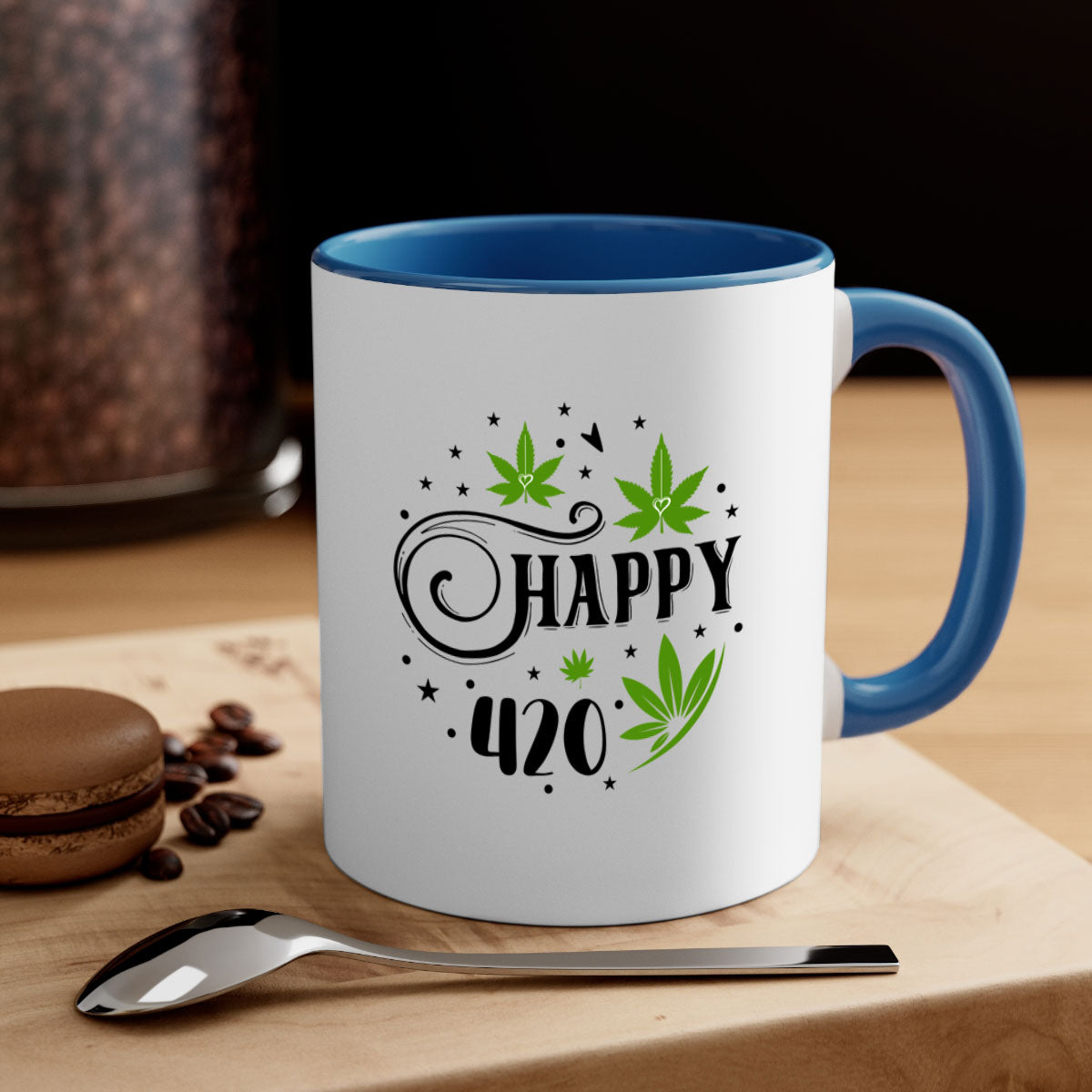 Happy 420 101# Mug with colorful handle and interior, showcasing glossy finish and ergonomic design.